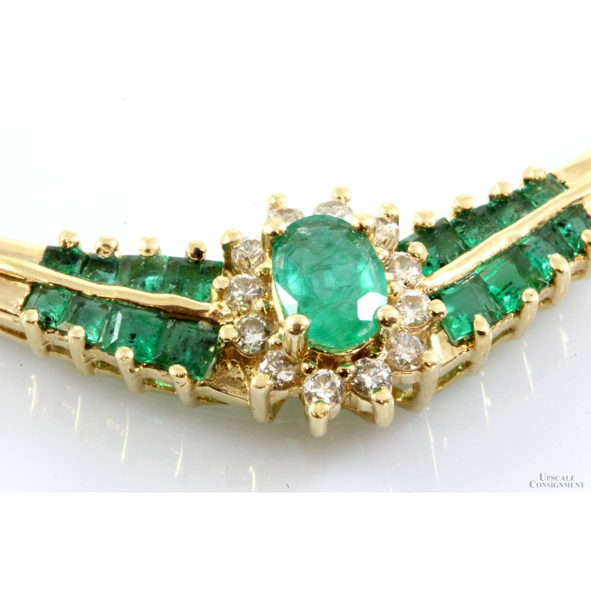 1.53ctw Emerald .32ctwDiamond 14K Gold Formal Necklace