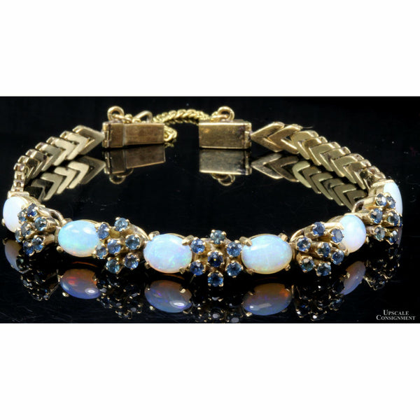 3.60ctw Australian Opal 2.45ctw Sapphire 14K Gold Bracelet