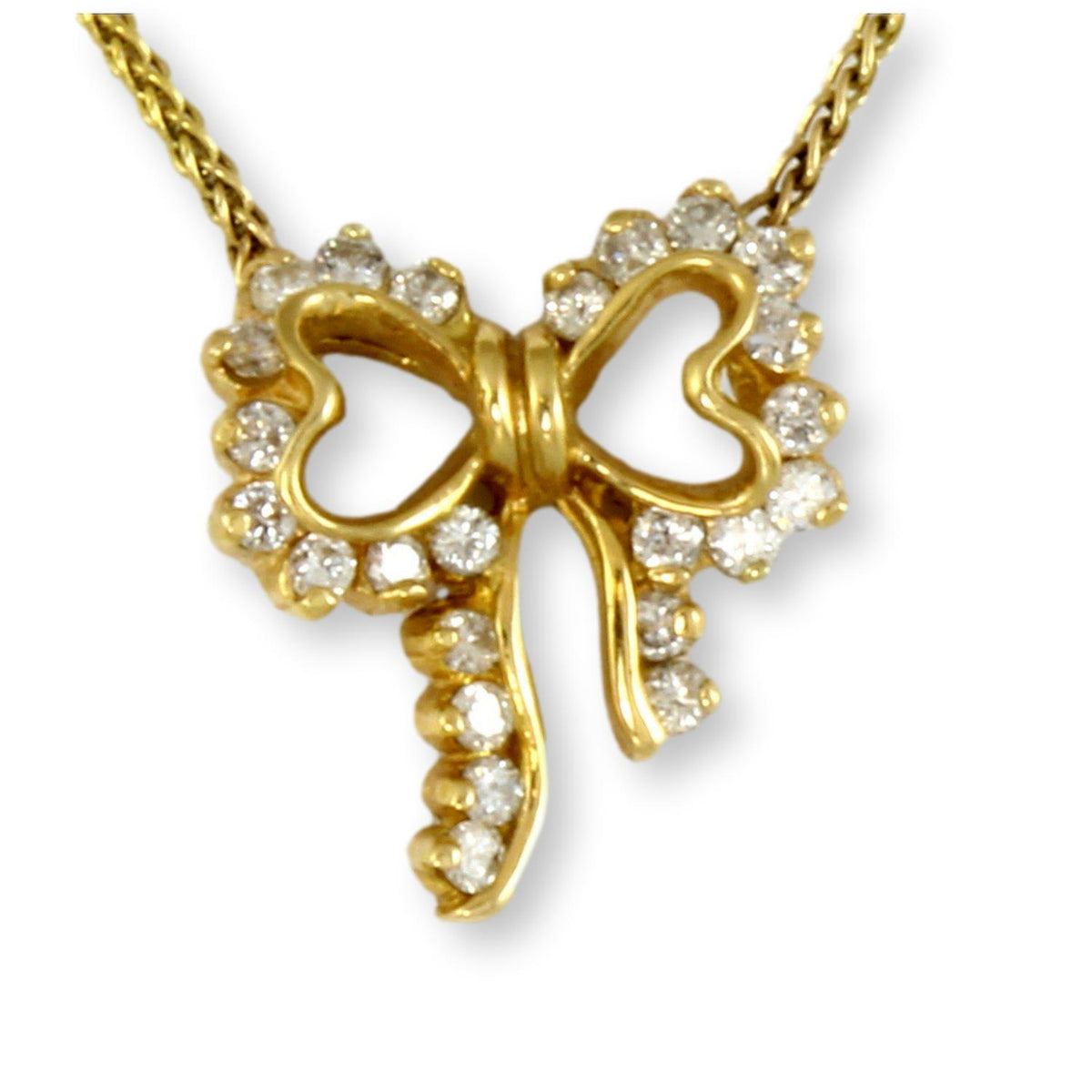 .43ctw Diamond 14K Yellow Gold Bow Pendant Necklace