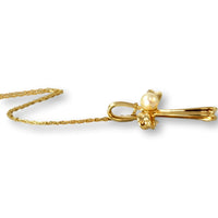14K Gold Cultured White Pearl Cross Pendant & 18" Chain