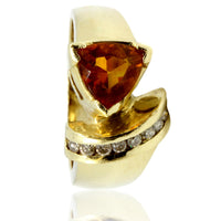 1.31ct Trillion-Cut Citrine .15ctw Diamond 14K Yellow Gold Ring