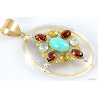 1.85ct Amazonite, 45ct Rock Crystal & Multi-Gem 14K Pendant