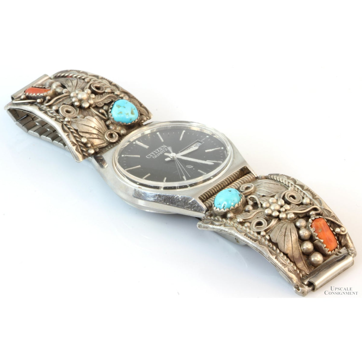 Turquoise & Coral Sterling Silver Citizen Quartz Vintage Watch