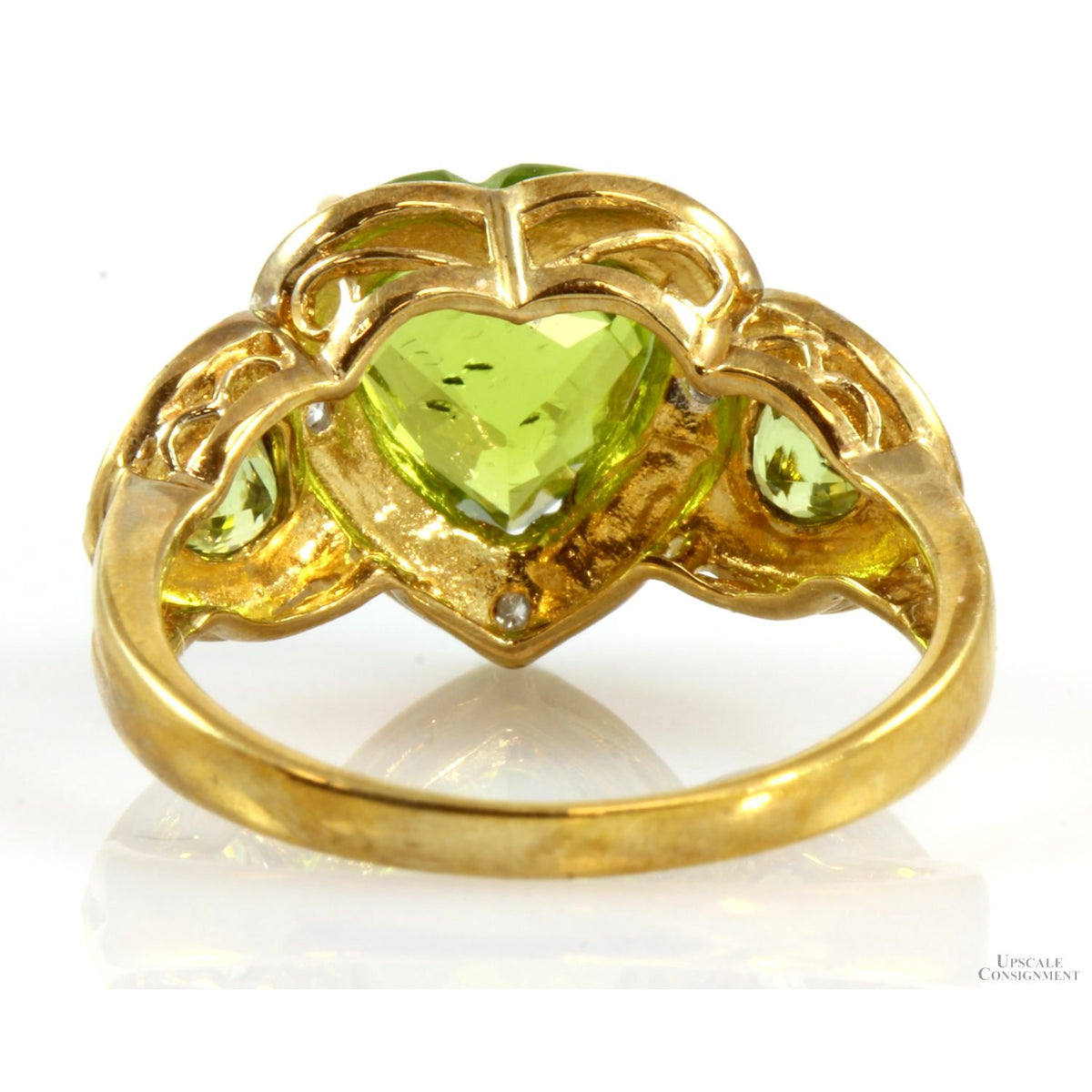 2.90ctw Heart Shape Peridot Gems Diamond 10K Yellow Gold Ring