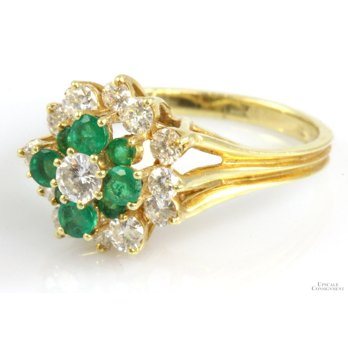 18K Gold .84ctw Diamond & .44ctw Emerald Gemstone Ring