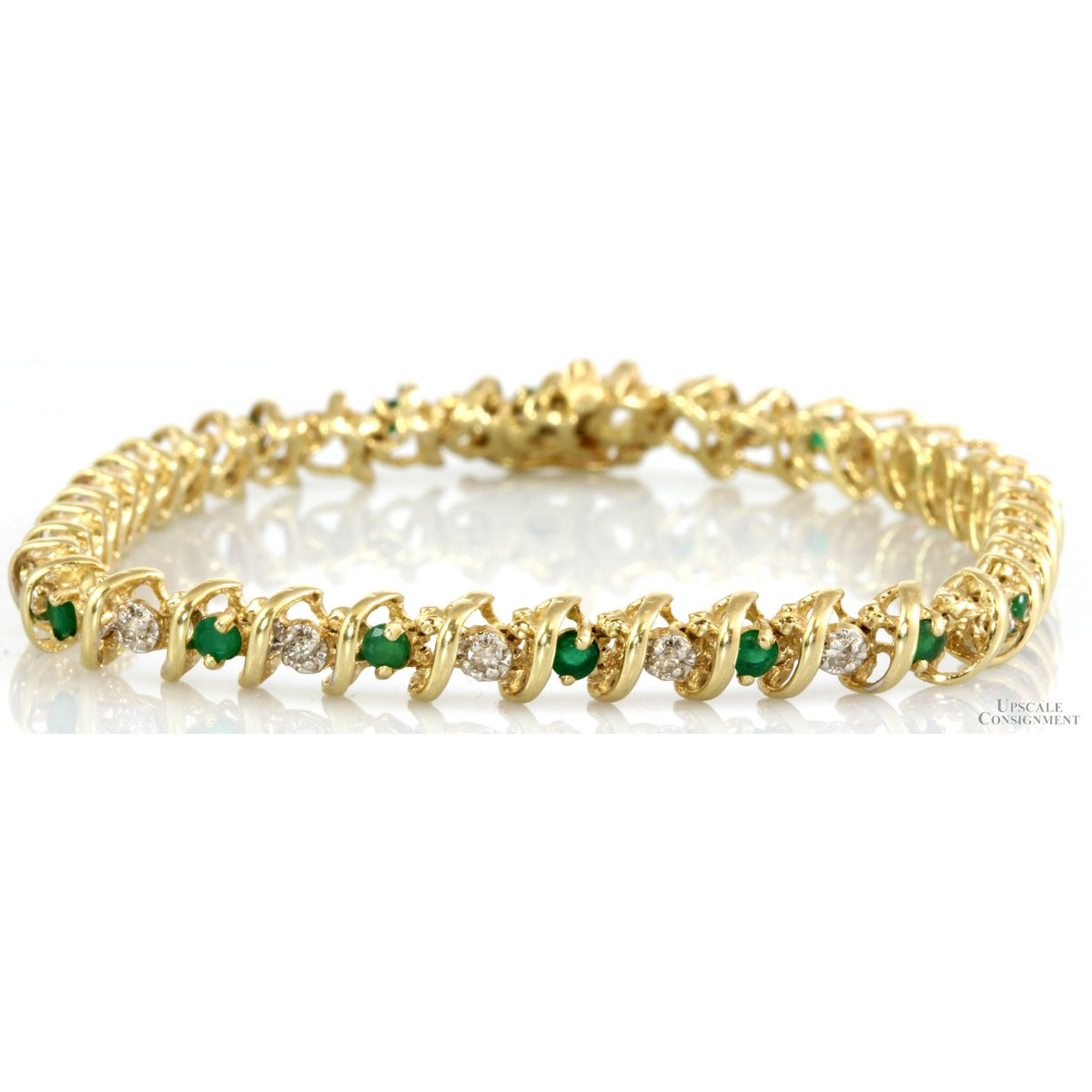 1.20ctw Emerald .46ctw Diamond 10K Gold Bracelet