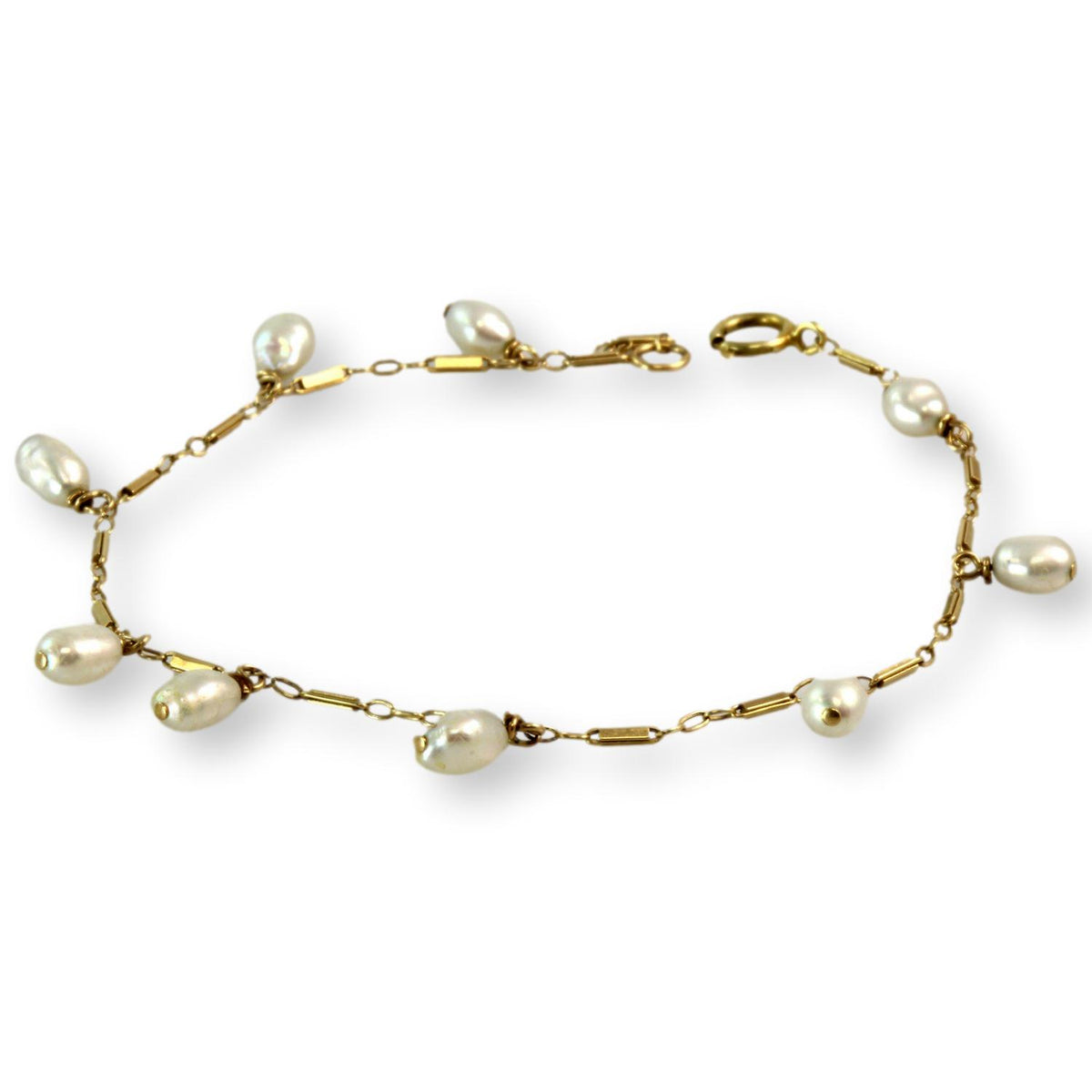 White Cultured Pearl 14K Yellow Gold 8" Link Bracelet