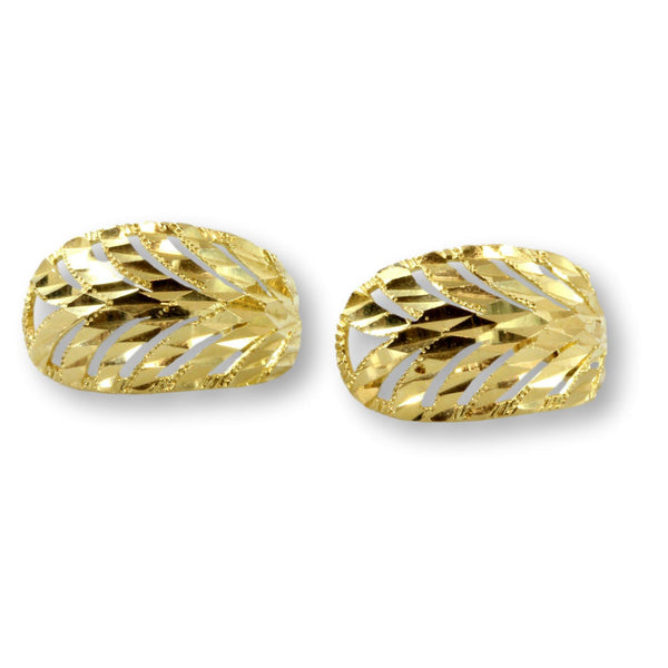 Diamond Cut Design 14K Yellow Gold J-Hoop Earrings