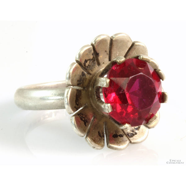 Circa 1930-40s Art Deco TAXCO Lab-Created Ruby Ring