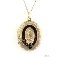 Victorian Gold Fill & Enamel Eternal Loyalty Locket Pendant & Chain