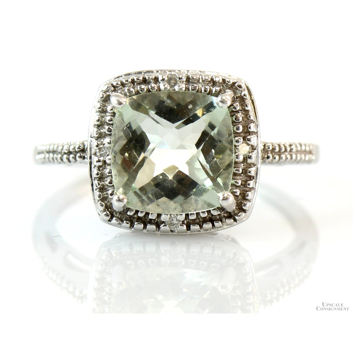 2.08ct Light Green Prasiolite & .02ctw Diamond 10K White Gold Ring