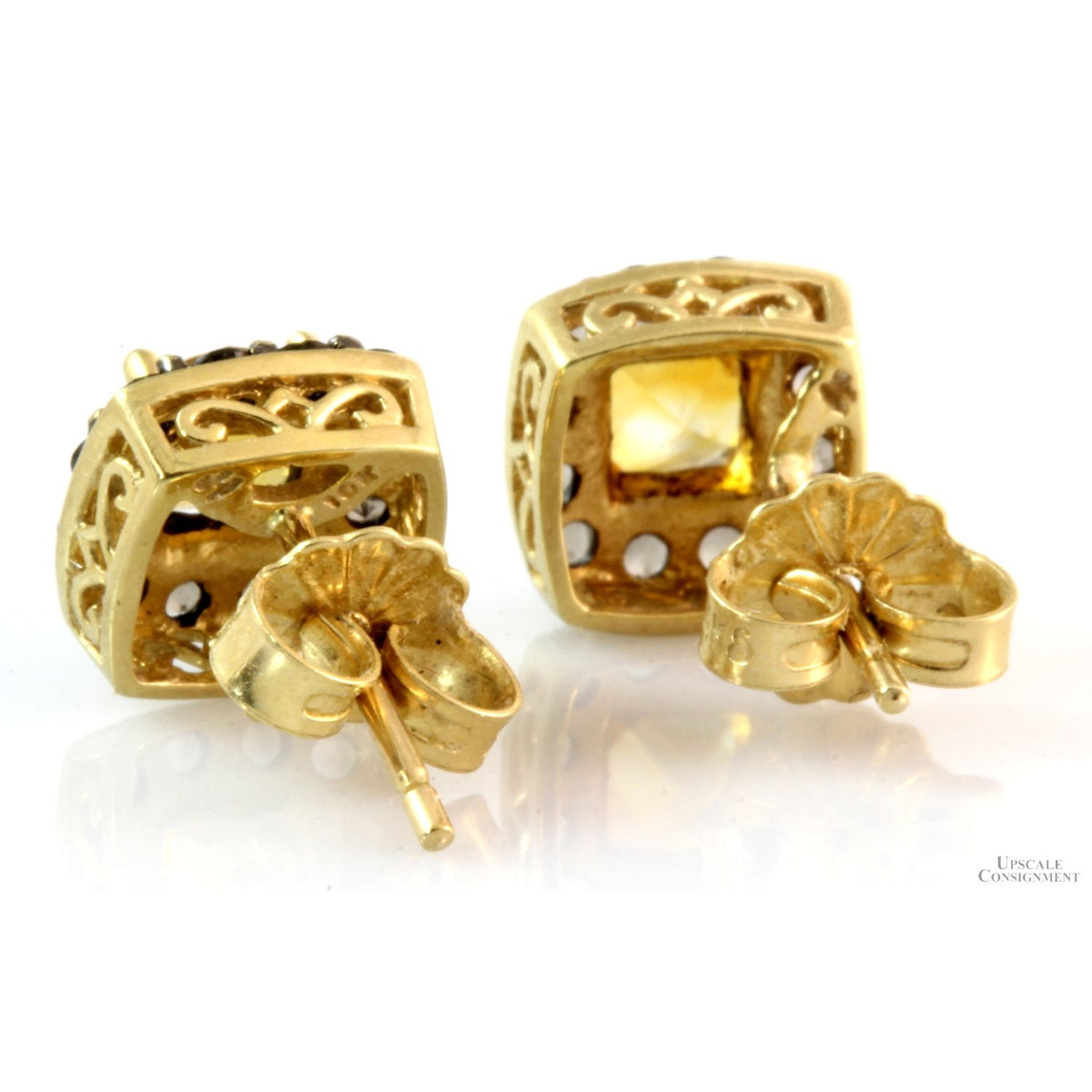 10K Gold Madeira Citrine .17ctw Champagne Diamond Earrings