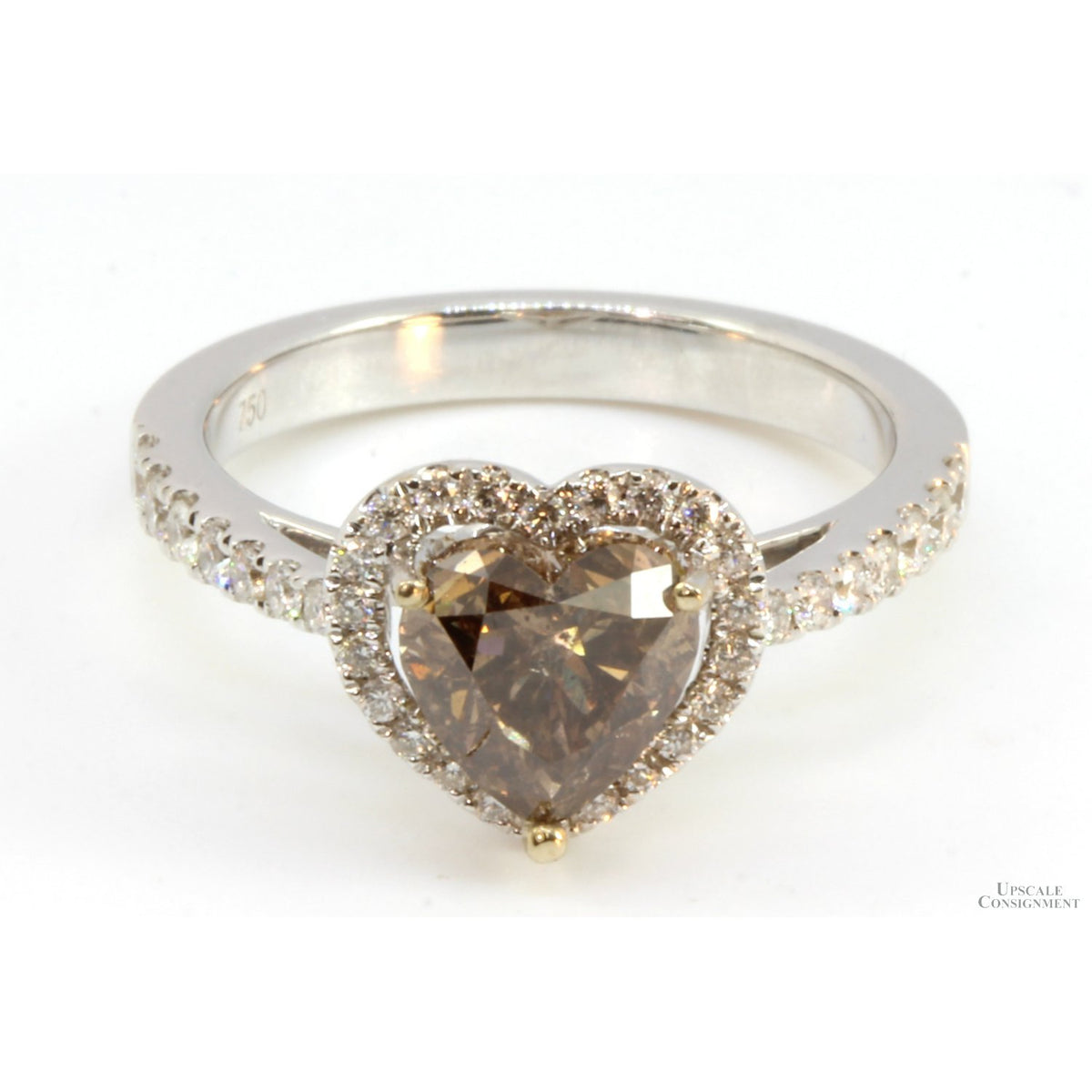 18K Gold 2.12ctw Diamond Ring w/1.72ct Fancy Brown Heart Shape Diamond
