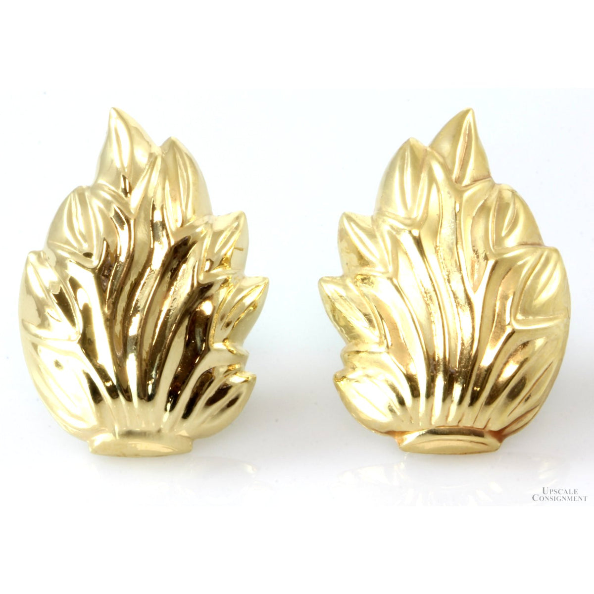 14K Gold Hollow-Form Leaf Flame Earrings