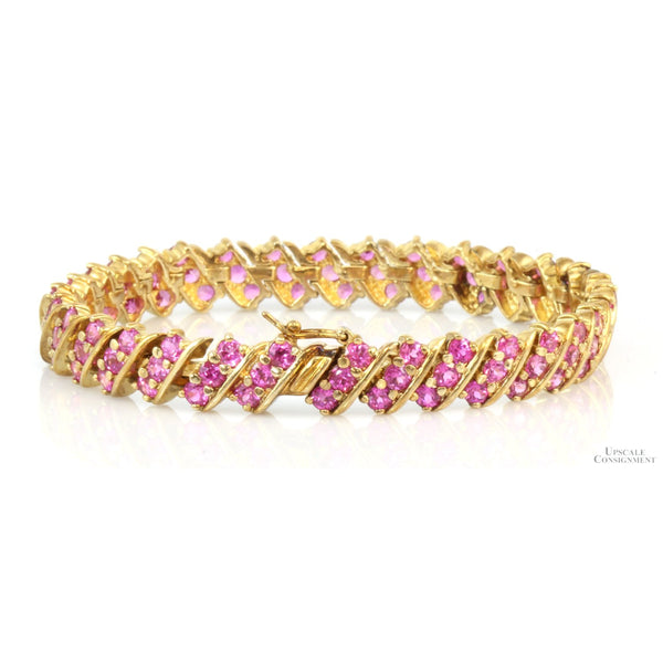 18K Gold Vermeil 13.44ctw Pink Sapphire Link Tennis Bracelet
