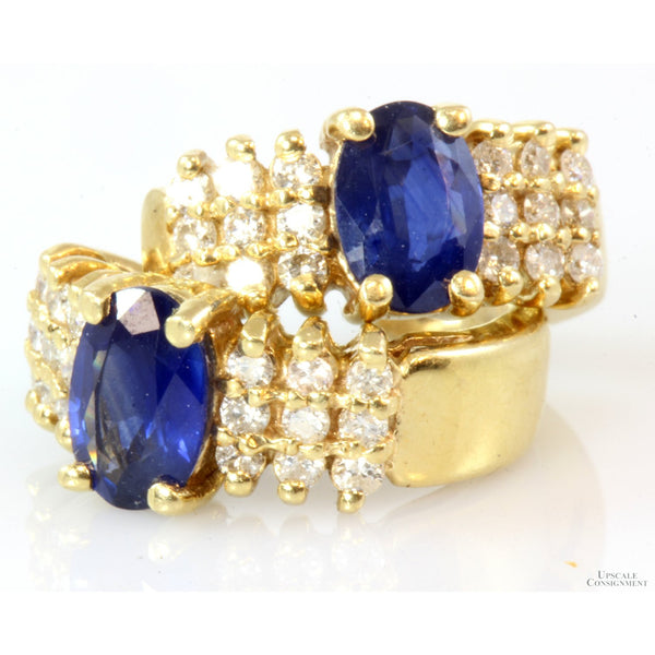 1.04ctw Sapphire .4ctw Diamond 14K Gold J-Hoop Earrings