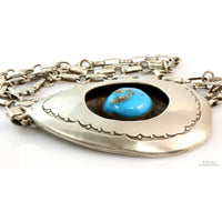 Sterling Silver Shadow Box Turquoise Pendant & Link Chain