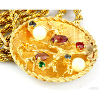 14K Gold  Tree of Life Pendant Set w/Multicolor Gemstones & Chain