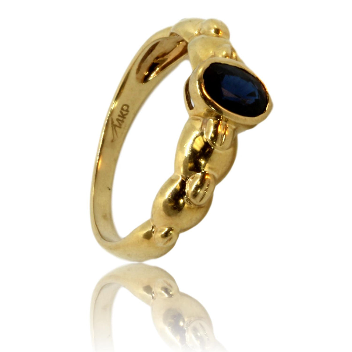 14K Yellow Gold Natural .67ct Oval Blue Sapphire Ring