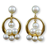 Pearl Cluster 14K Yellow Gold Articulated Dangle Earrings