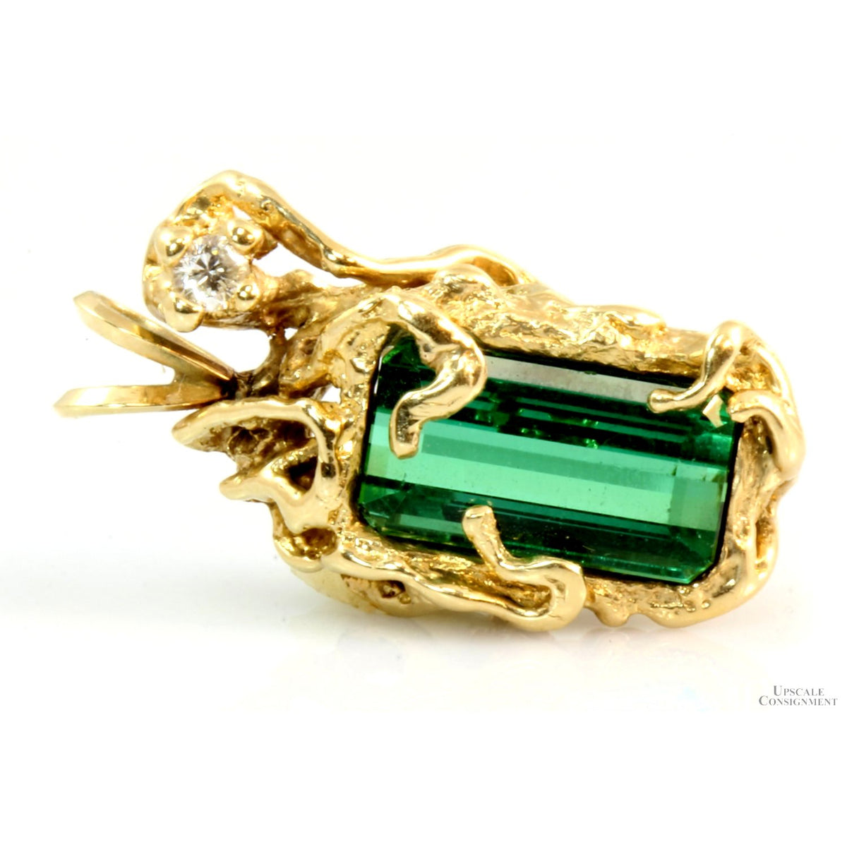 4.08ct Strong Green Chrome Tourmaline .10ct Diamond 14K Gold Pendant