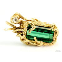 4.08ct Strong Green Chrome Tourmaline .10ct Diamond 14K Gold Pendant