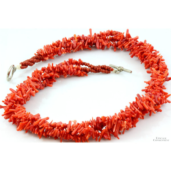 Twisted Three-Strand Coral Branch Vintage Sterling Silver Necklace