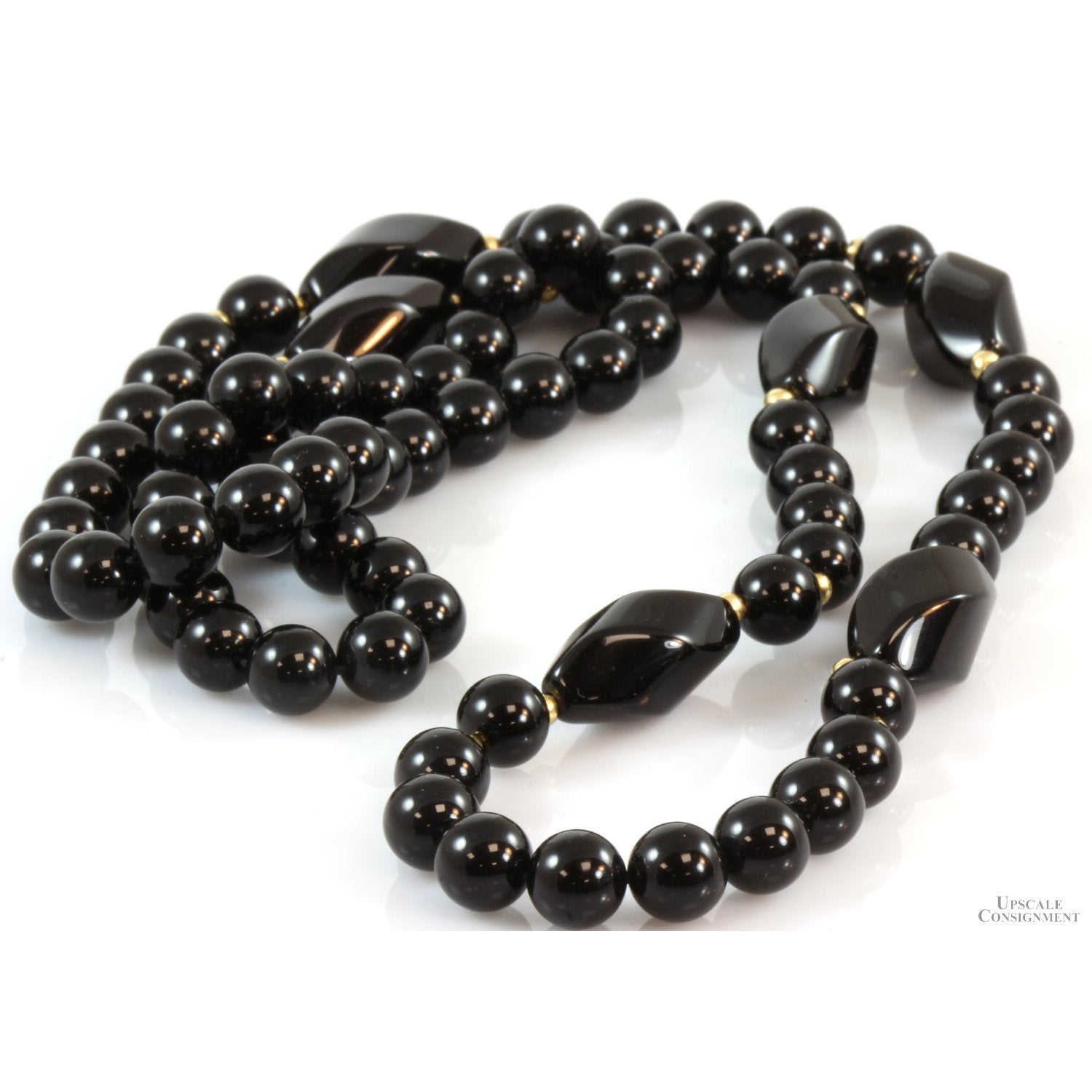 14k Yellow Gold Clasp 2024 7mm Black Onyx Bead Strand 24