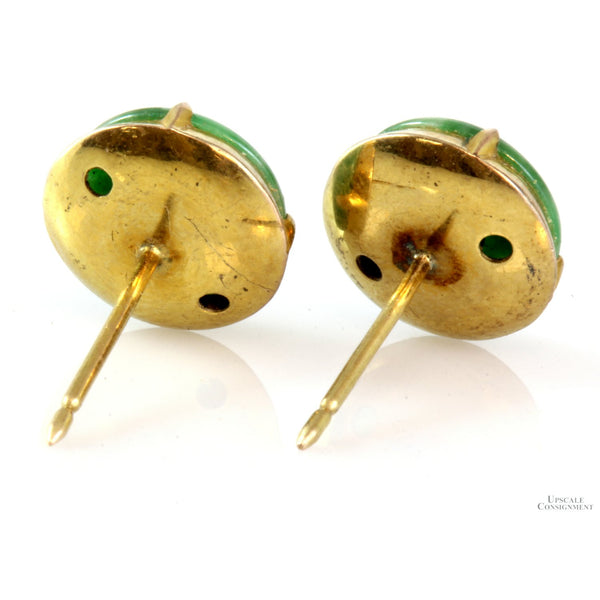 Green Jadeite 9.33mm Round 14K Yellow Gold Stud Earrings