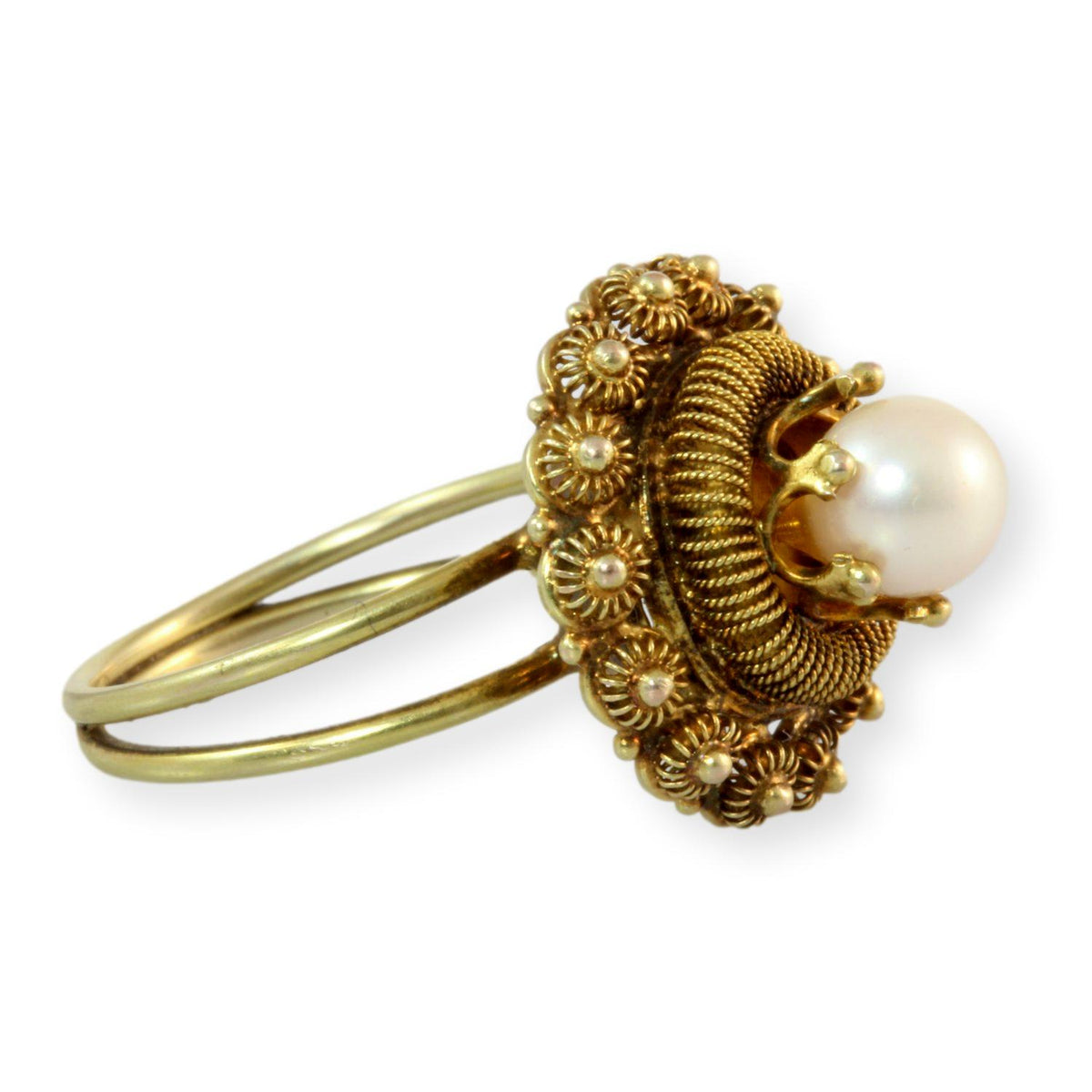 Vintage 6.5mm Cultured Pearl 10K Yellow Gold Ring