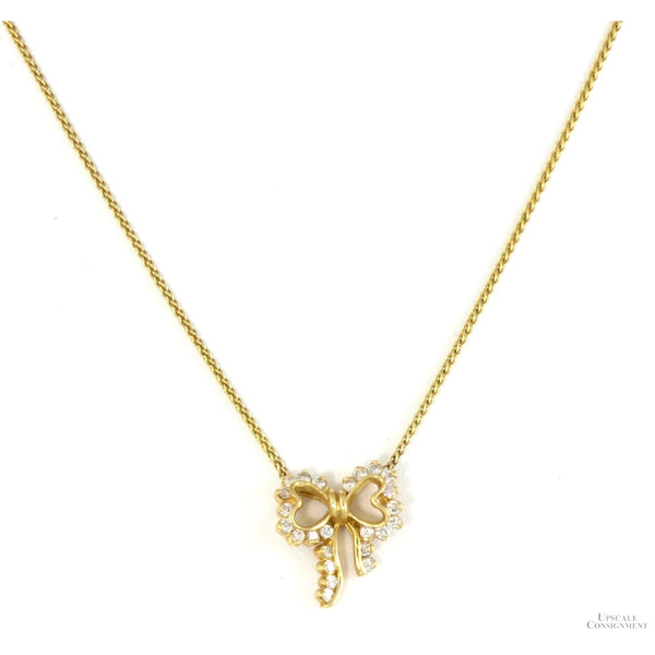 .43ctw Diamond 14K Yellow Gold Bow Pendant Necklace