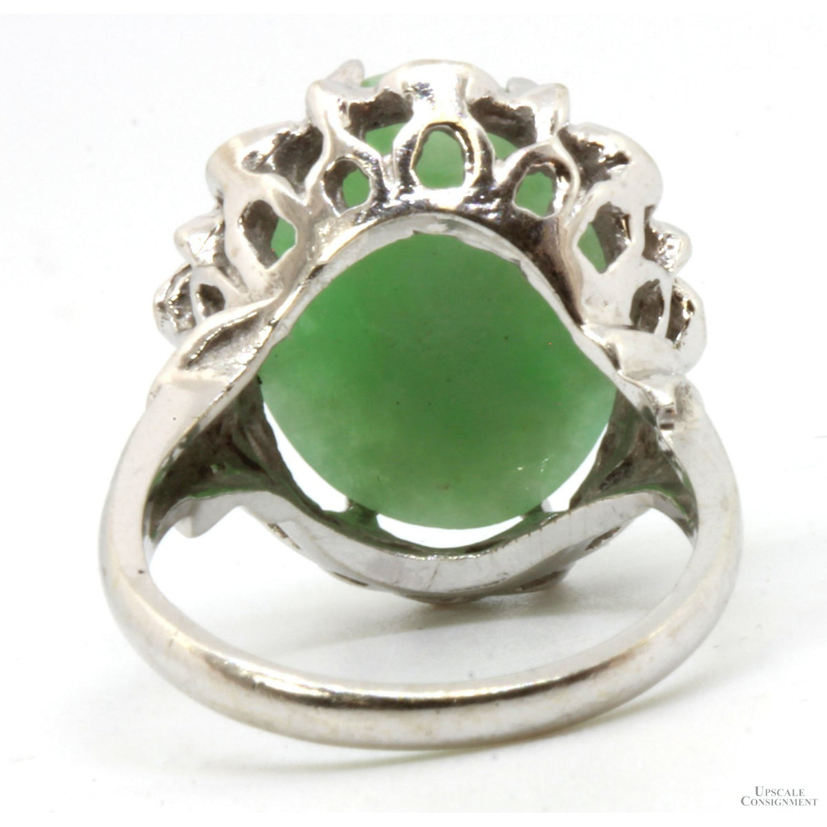 6.2ct Oval Jadeite Jade 14K White Gold Scalloped Halo Ring