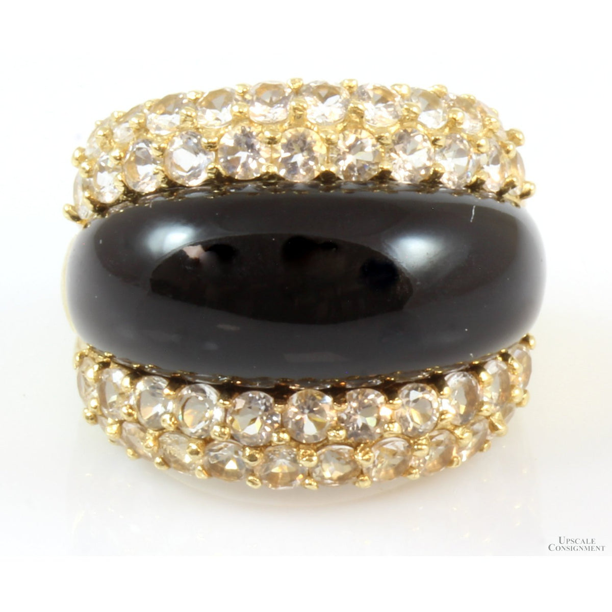 14K Gold Black Onyx & Colorless Topaz Dome Ring