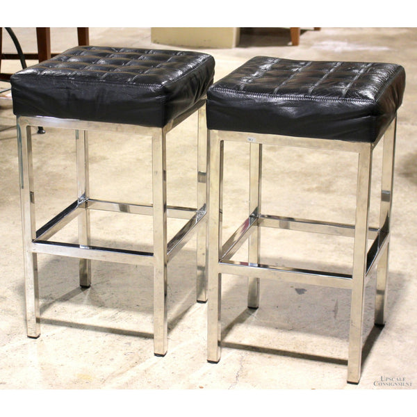 Pair of Chrome & Italian Leather Counter Stools