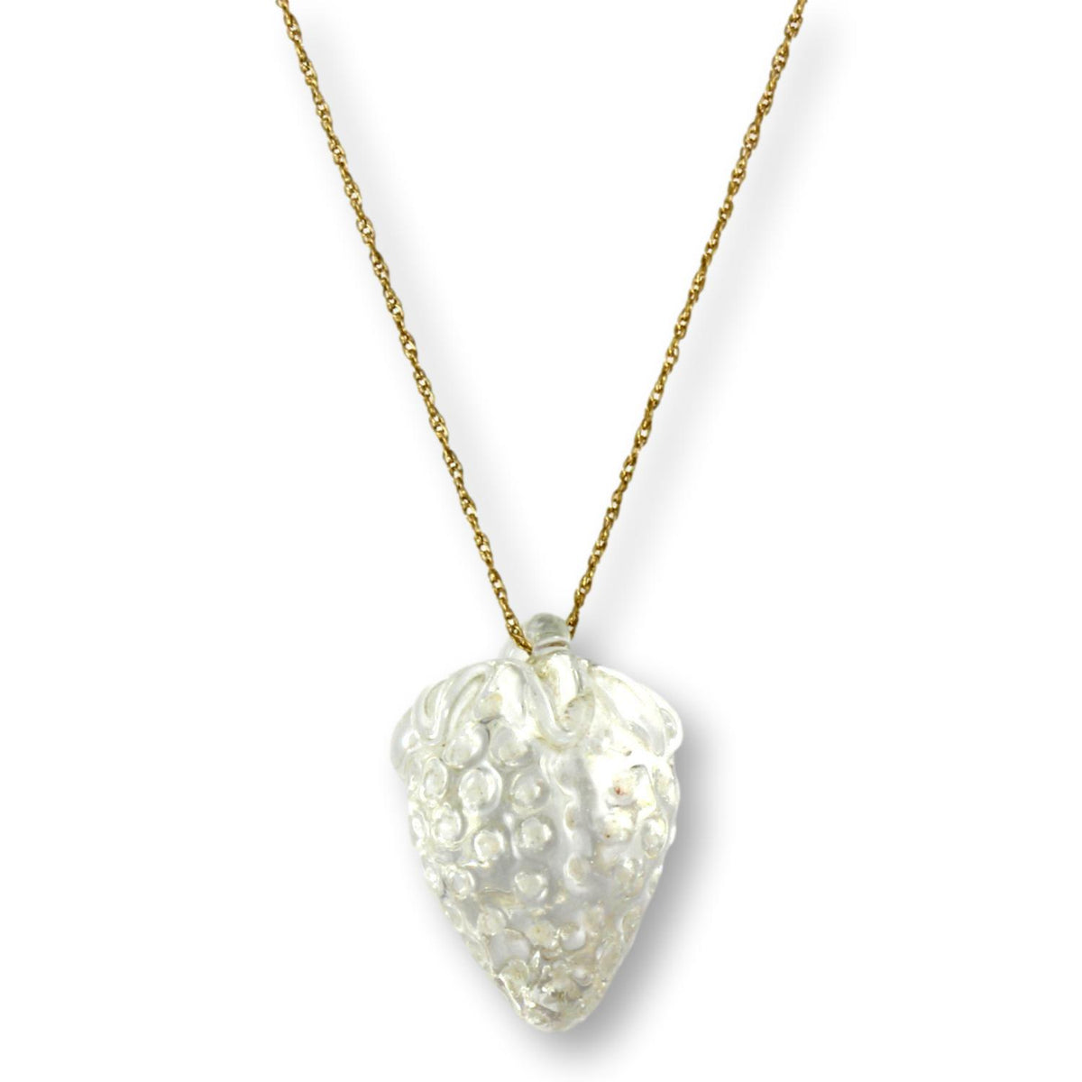 14K Gold Handsculpted Crystal Strawberry Pendant & Chain Necklace