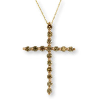 1.00ctw Champagne Diamond 10K Gold Cross & 18" Chain Necklace