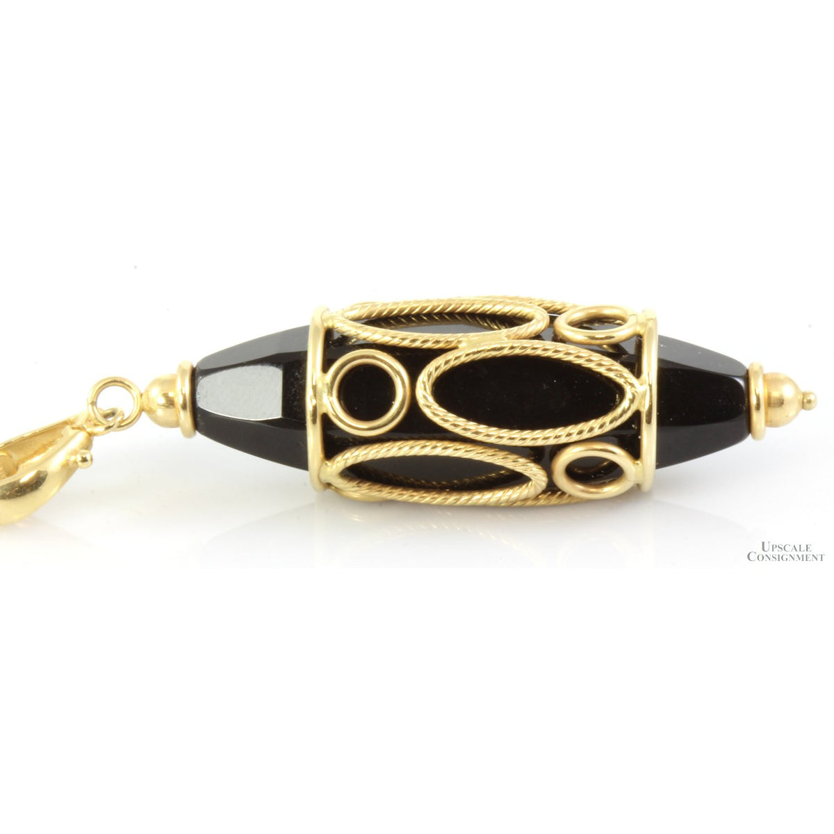 Black Onyx 14K Yellow Gold Decorative Filigree Pendant