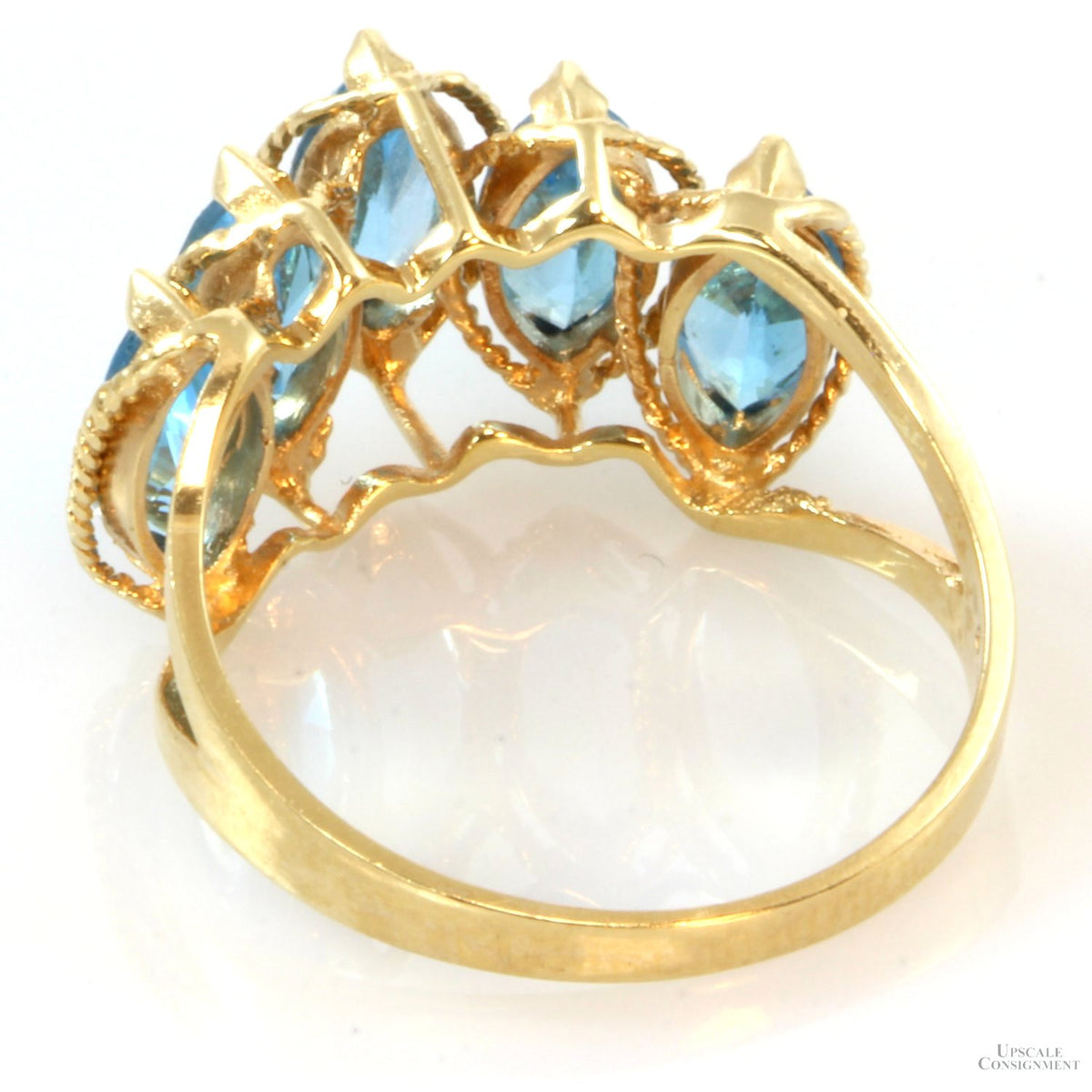 14K Gold 5-Marquise Shape 2.80ctw Blue Topaz Ring