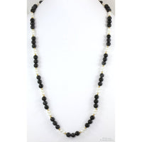 Gray Chalcedony, Pearl and 14K Gold Bead Strand Necklace