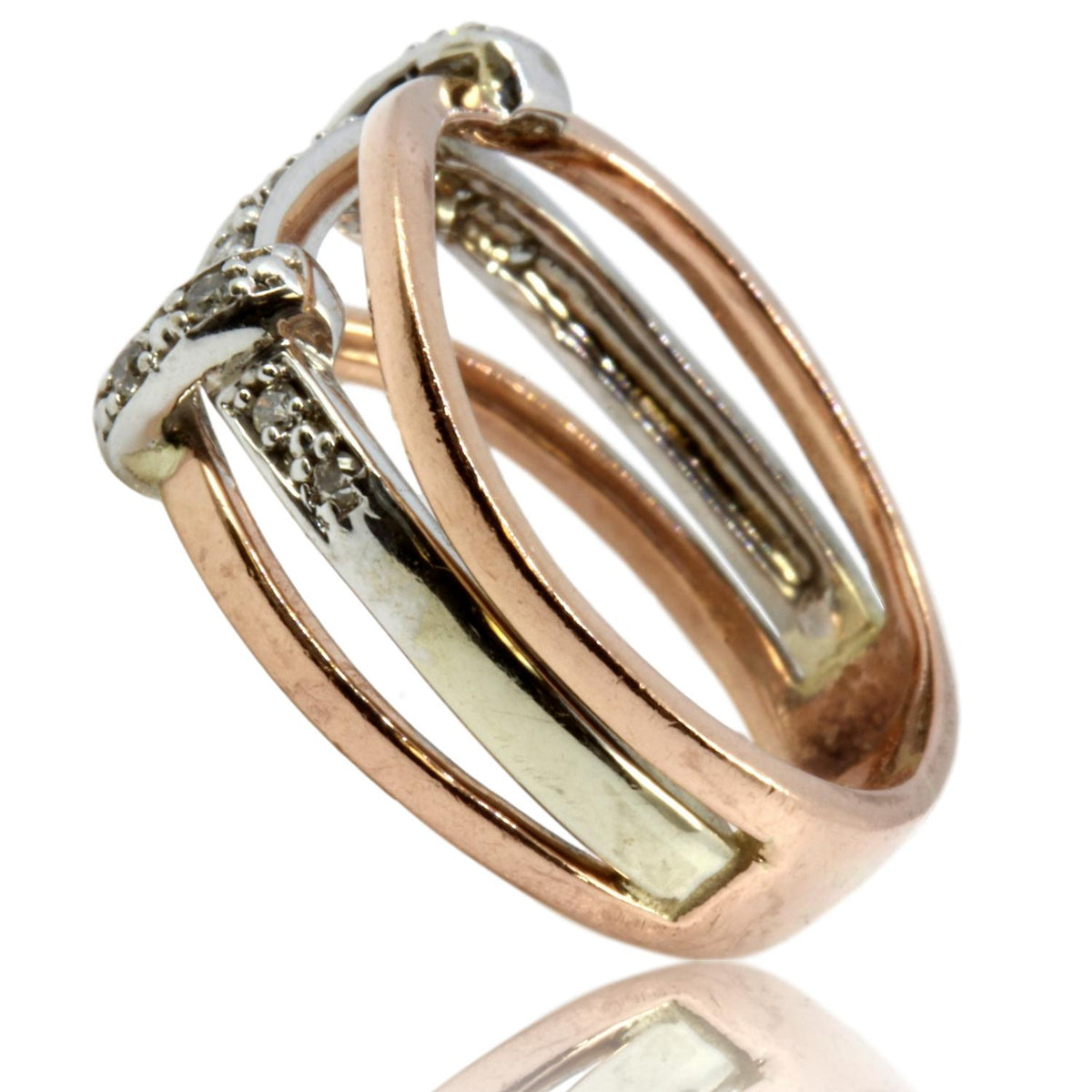 10K Rose & White Gold Tri-Band .094ctw Diamond Ring