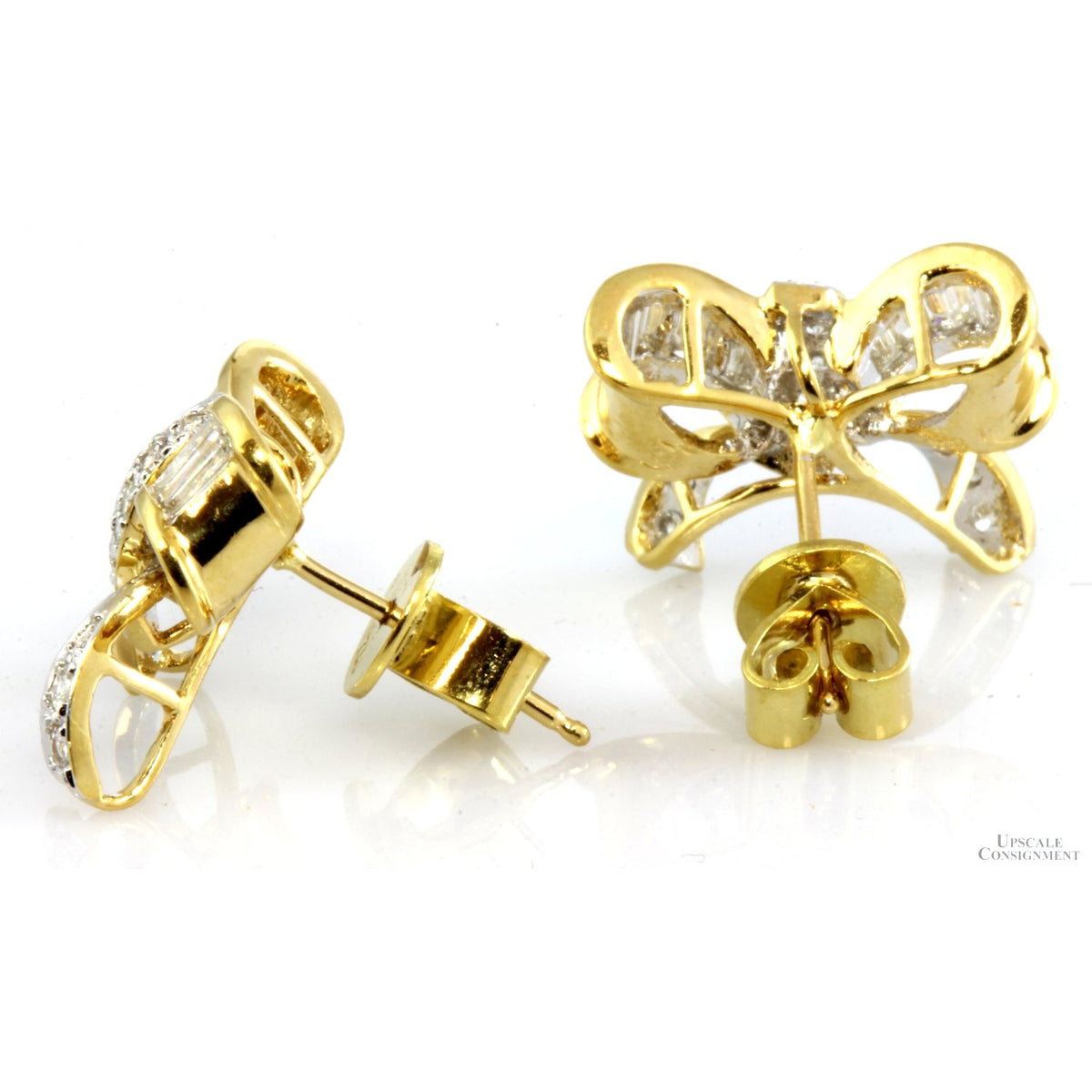 1.06ctw Diamond 18K Yellow & White Gold Bow Stud Earrings