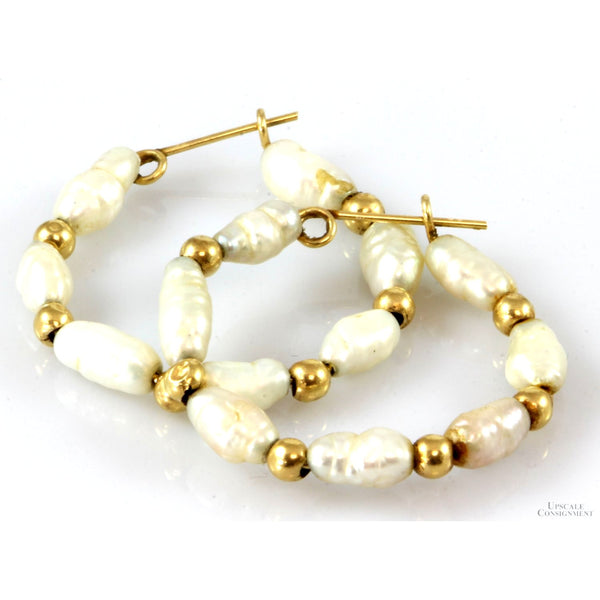 Cultured  Rice Pearl14K Yellow Gold Hoop Earrings