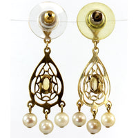 14K Gold Filigree Pearl & Citrine Chandelier Dangle Earrings