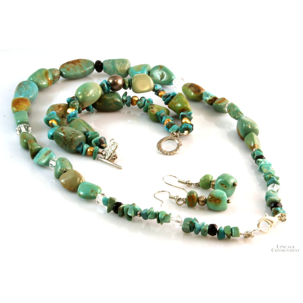 Vintage Turquoise Nugget Necklace, Bracelet, Earring Set