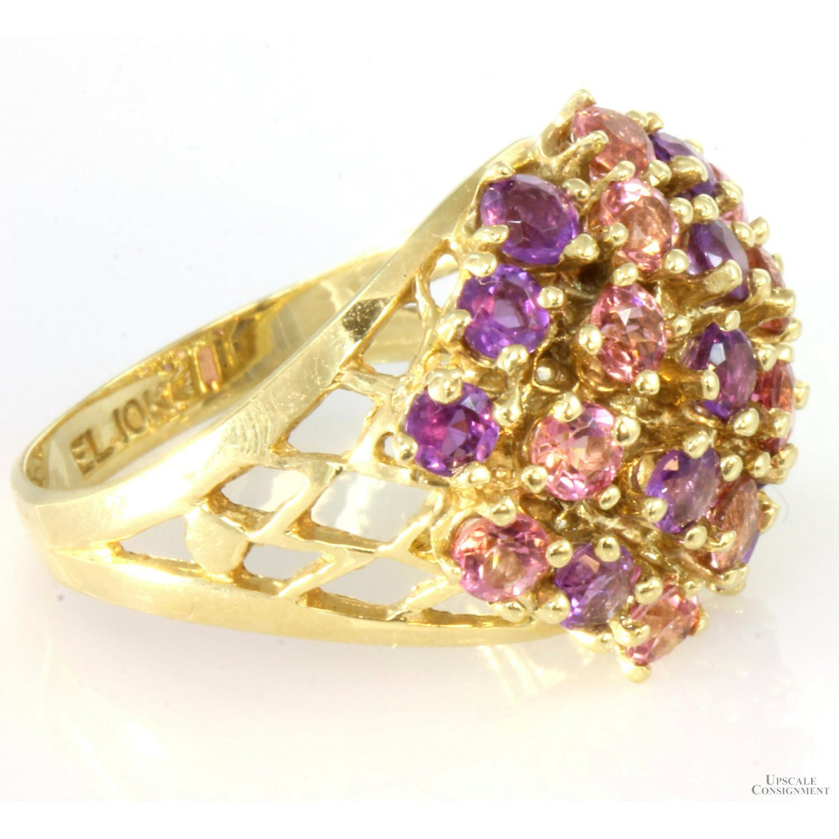 Amethyst, Pink Tourmaline 10K Gold Dome Cluster Ring