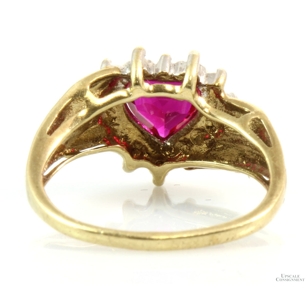 Lab Created Ruby Heart & Colorless Stone 14K Gold Ring