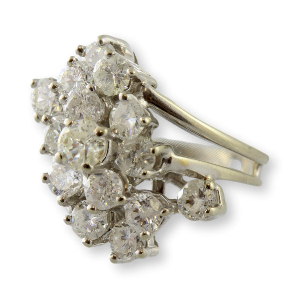 3.33ct Diamond 14K White Gold Cascading Waterfill Cluster Ring