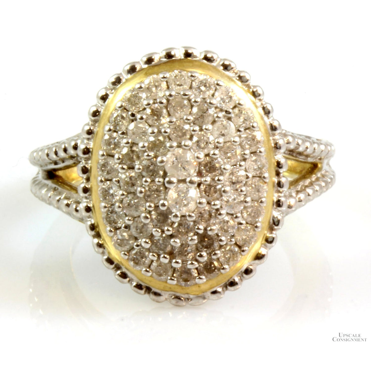 1.00ctw Diamond Oval Shape 10K White & Yellow Gold Ring - Split Shank
