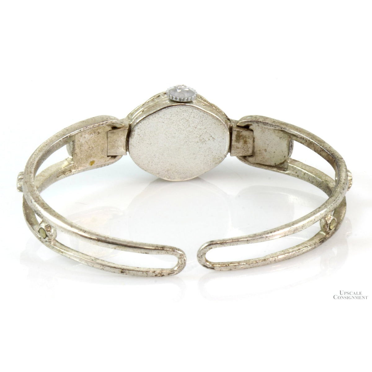 Swiss Peak-A-Boo 17 Jewel 1950s Marcasite Cuff Wristwatch