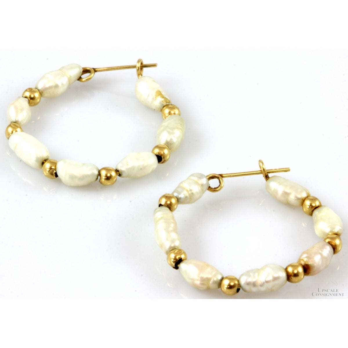 Cultured  Rice Pearl14K Yellow Gold Hoop Earrings
